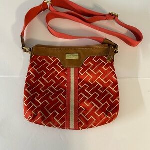 Tommy Hilfiger Red and Tan Crossbody Bag w/ Classic‎ “TH” print